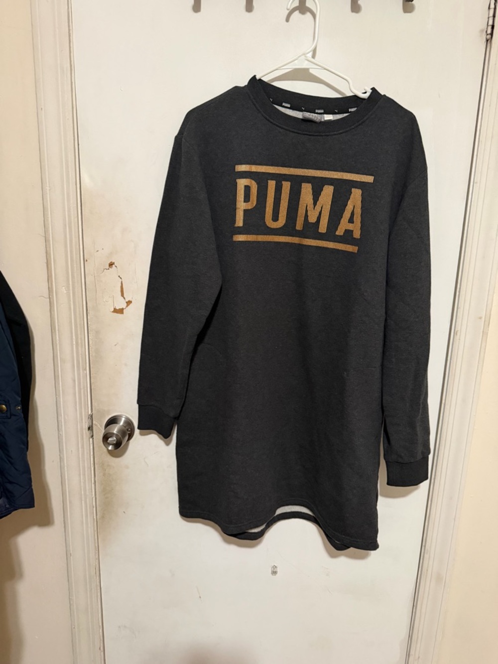 Puma Black Kids' Crewneck Sweatshirt Dress with Gold Logo